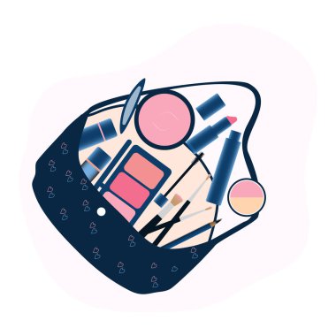 Makyaj aletleri ve kozmetik güzellik malzemeleri el çantasında