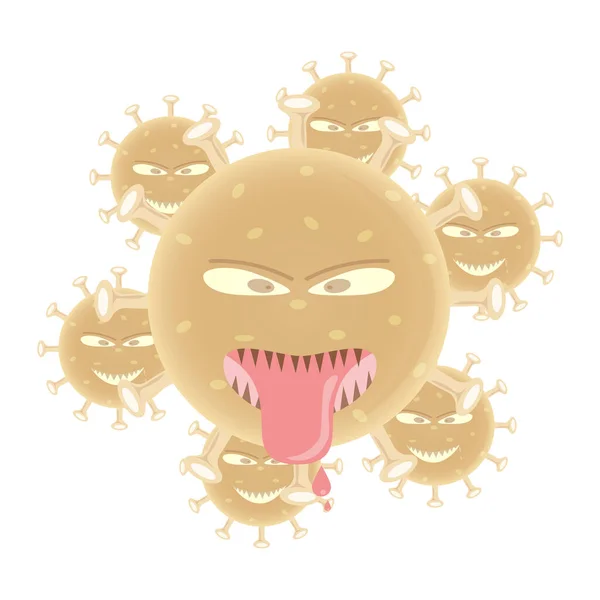 顔の表情を持つ細菌 コロナウイルス 2019 Ncov ウイルスCovid Ncp コロナウイルスNcovは単鎖Rnaウイルスである — ストックベクタ