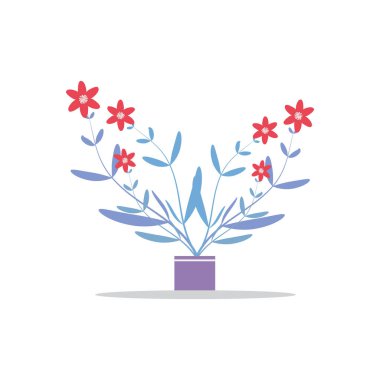 Saksıda Bahar Çiçekleri. Saksı tasarımı, bahçe süsü doğa botaniği doğal ve çiçek temalı Vektör illüstrasyonu