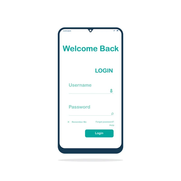 Eenvoudige Login Page Template Ontwerp Smartphone Gebruikersnaam Wachtwoord Voor Login — Stockvector