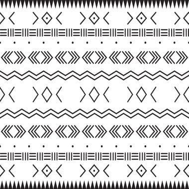 Geometrik elementlerle siyah ve beyaz kabile modeli, geleneksel Afrika çamur bezi, kabile tasarımı. kumaş veya ev duvar kağıdı tasarımı