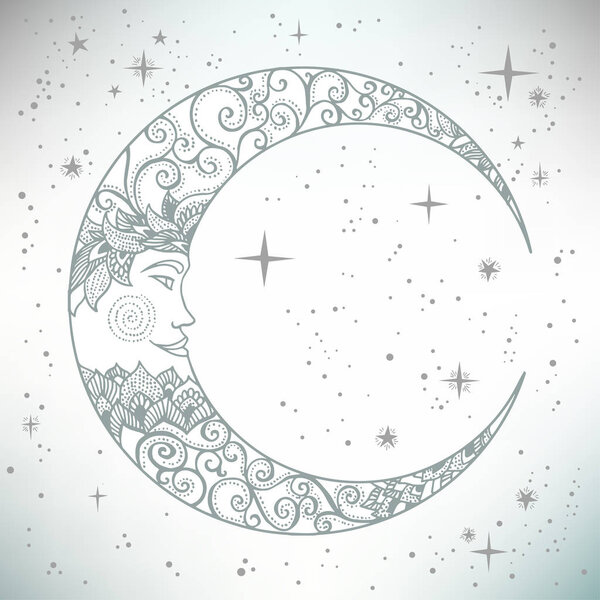 Vintage hand drawn moon face 