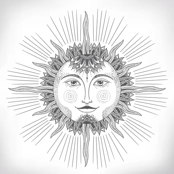 Ręka sztuka słońce twarz — Wektor stockowy