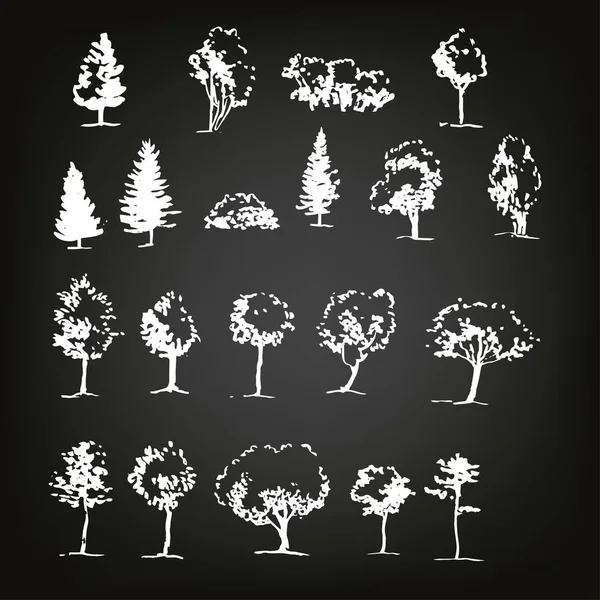 Conjunto de esboços de árvores desenhadas à mão —  Vetores de Stock