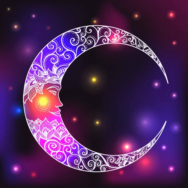 Vintage hand drawn moon face Stock Illustration