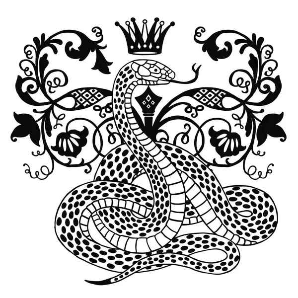 Serpiente negra con corona — Vector de stock