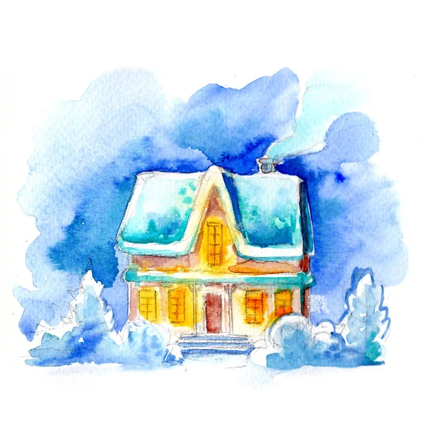 Winter landscape with cozy christmas house — Stock Photo, Image