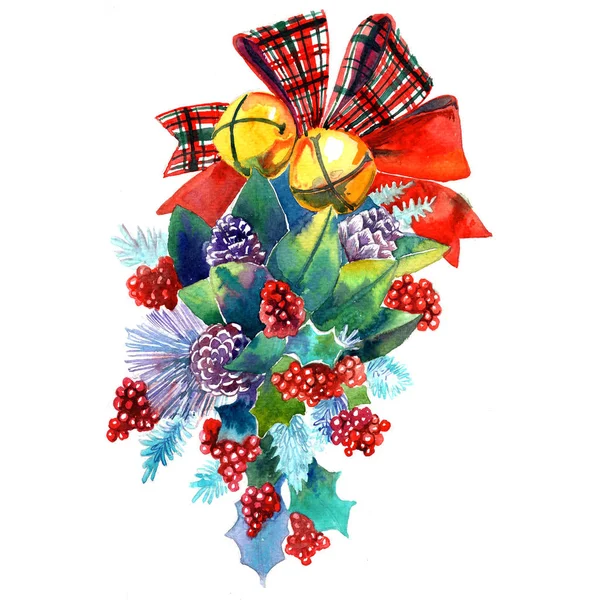 Wreath, pinecones, bells and rowanberries — Stock Photo, Image