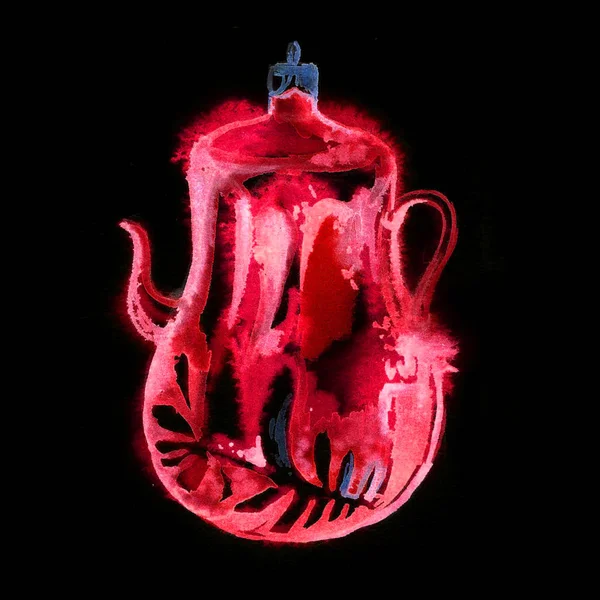 Akwarela czerwony czajnik — Zdjęcie stockowe
