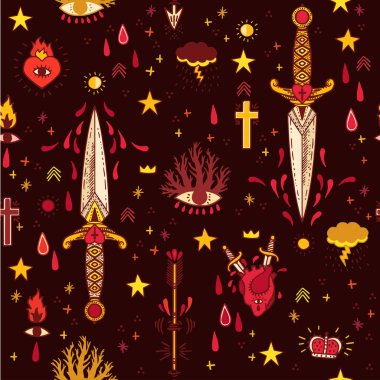 Kalp, gözler, bıçaklar ve diğer öğeleri