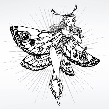 Kelebek kanatları ile kız