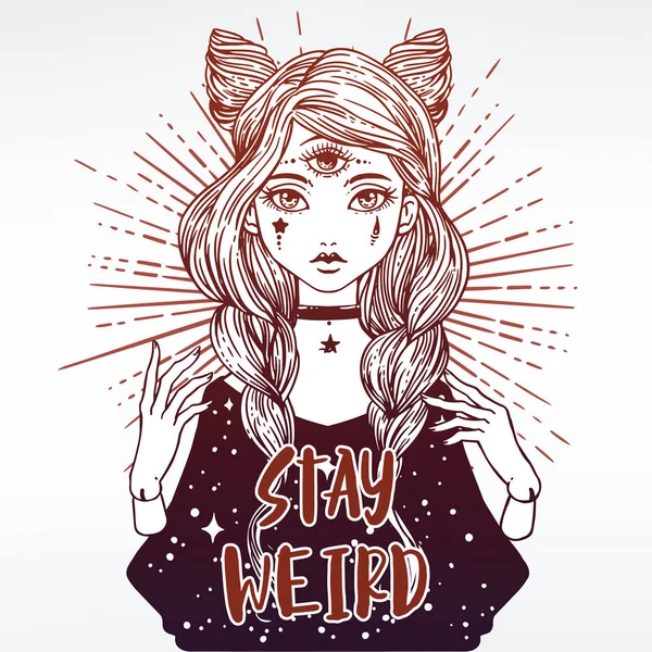 Monster girl and Stay Weird lettering — Stock Vector