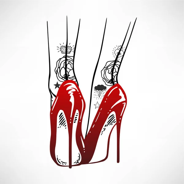 Jambes femelles encrées sur talons hauts — Image vectorielle