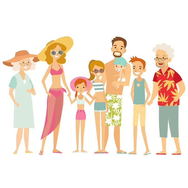 Familia grande de vacaciones — Archivo Imágenes Vectoriales