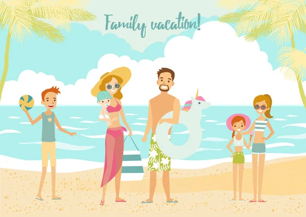 Grande famiglia in vacanza . — Vettoriale Stock
