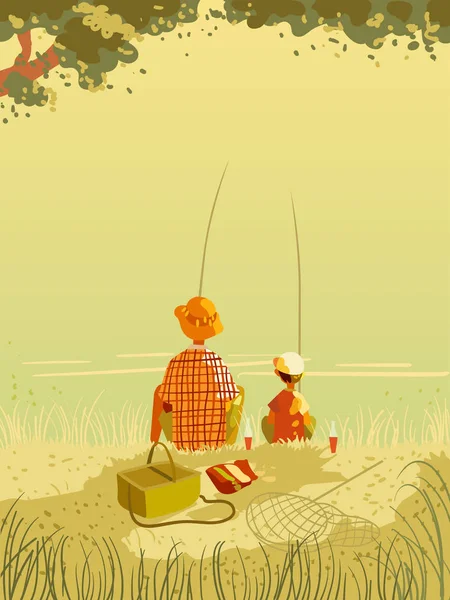 Père et fils pêche — Image vectorielle