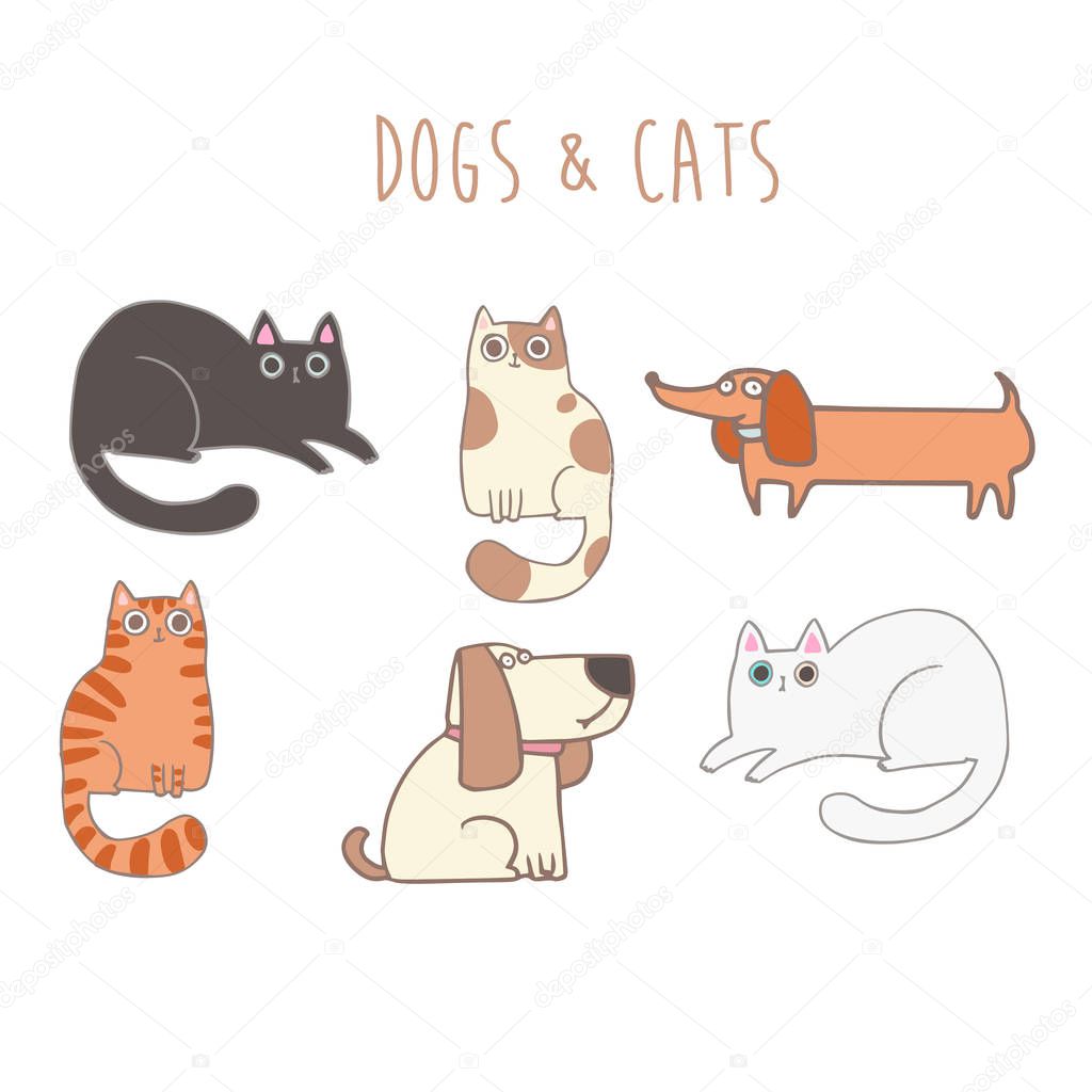 set of cute cats and dogs