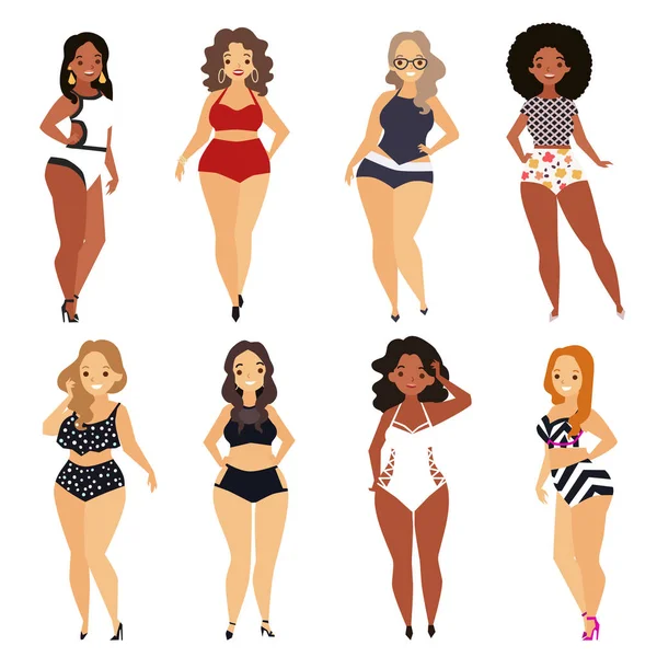 Set of various curvy women — Stock Vector