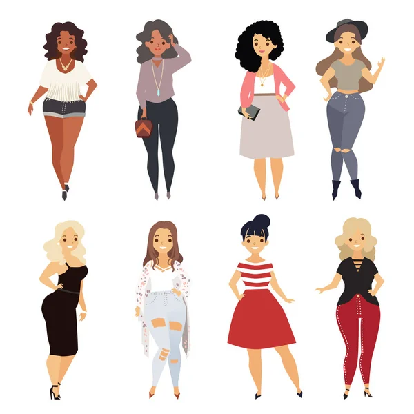 Set van verschillende curvy vrouwen — Stockvector