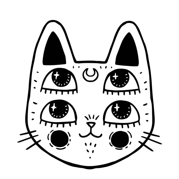 白色背景上的女巫的猫 — 图库矢量图片