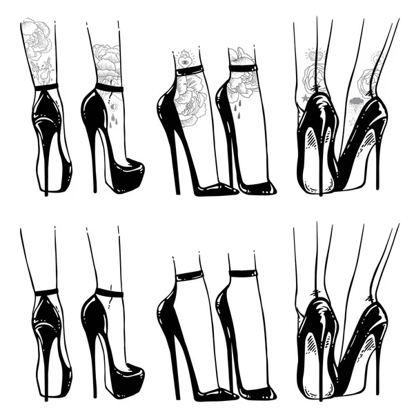 Kaki wanita dengan sepatu hak tinggi - Stok Vektor