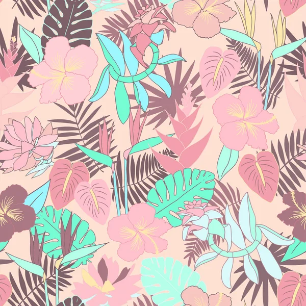 Pastell Dschungel Blumen Pattern — Stockvektor