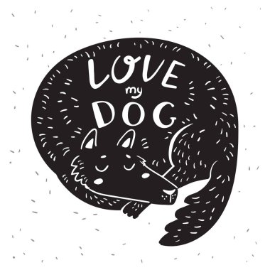 vektör çizim tasarım yazı içinde güzel komik karikatür köpek. 