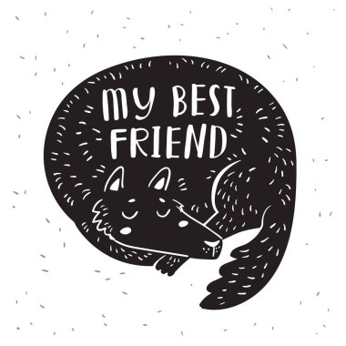 vektör çizim tasarım yazı içinde güzel komik karikatür köpek. 