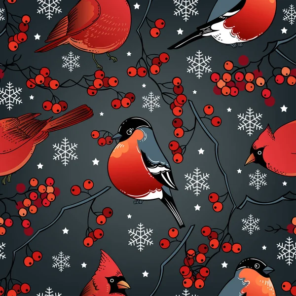 Векторний Дизайн Ілюстрації Красивої Руки Намальованих Ретро Різдвяних Птахів Безшовний — стоковий вектор