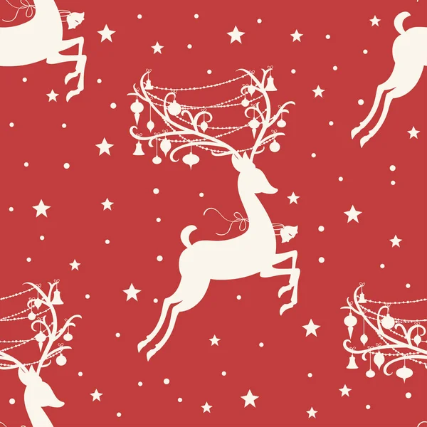 Vector Illustration Design Reindeer Silhouette Seamless Pattern Merry Christmas Postcard — Stock Vector