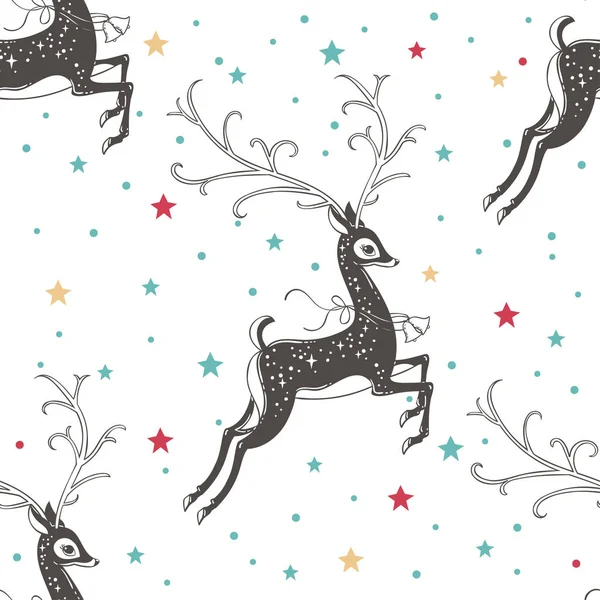 Vector Illustration Design Reindeer Seamless Pattern Merry Christmas Postcard — Stock Vector