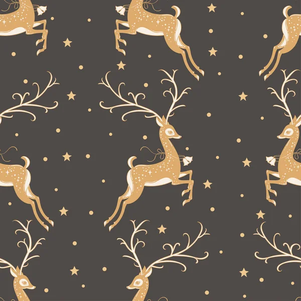 Vector Illustration Design Retro Reindeer Seamless Pattern Merry Christmas Postcard — Stock Vector