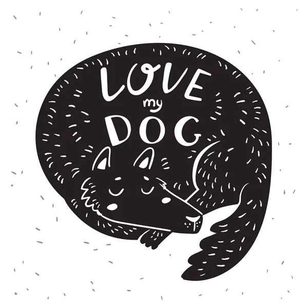 Diseño Ilustración Vectorial Perro Dibujos Animados Divertido Encantador Con Letras — Vector de stock