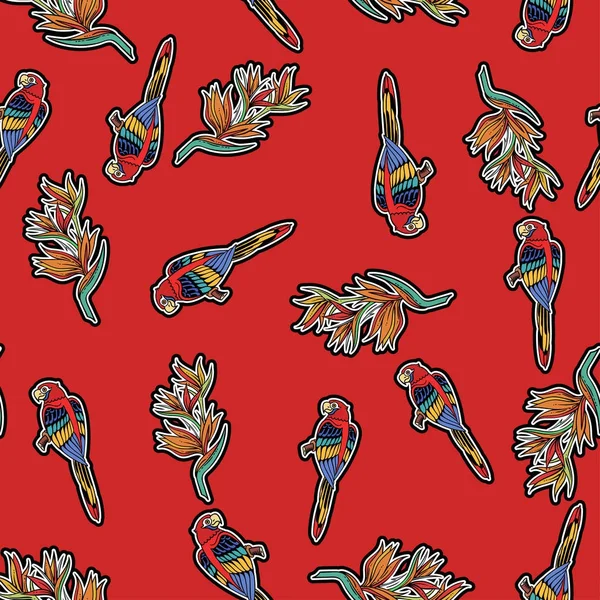 Vektor Illustration Design Von Vögeln Und Blumen Nahtlose Muster — Stockvektor