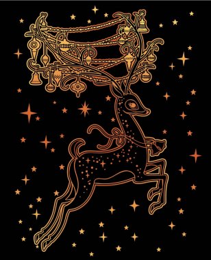 Neşeli Noel ve mutlu yeni yıl kartpostal için şirin Ren geyiği vektör çizim tasarımı