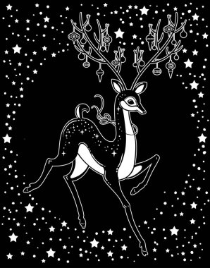 Neşeli Noel ve mutlu yeni yıl kartpostal için şirin Ren geyiği vektör çizim tasarımı