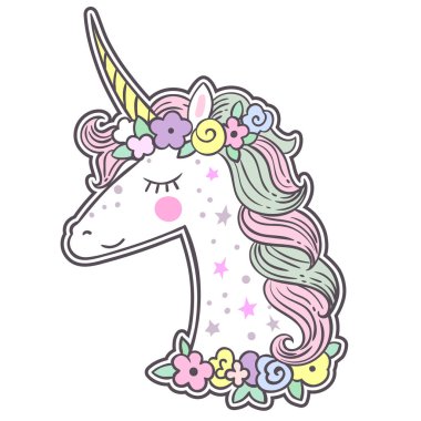 vektör çizim tasarım şirin sihirli Unicorn ve peri öğeleri toplama