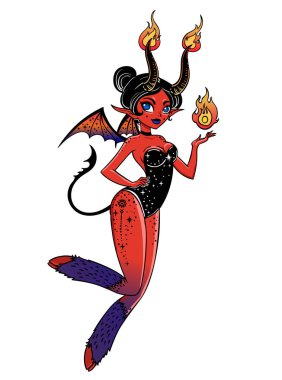 vektör çizim tasarım el güzel iblis kız yarasa kanatları ile çizilmiş.