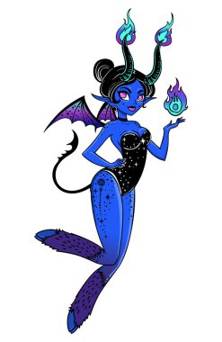 vektör çizim tasarım el güzel iblis kız yarasa kanatları ile çizilmiş.