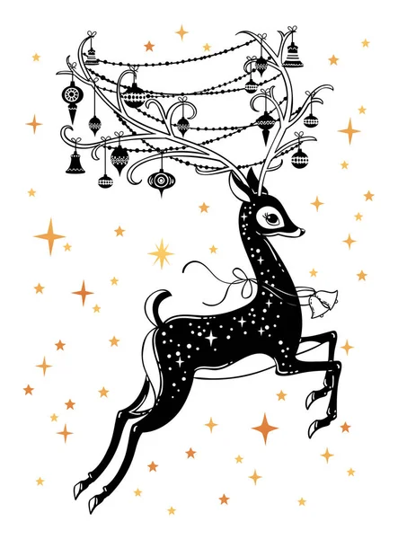 可爱的驯鹿的矢量插画设计圣诞快乐新年明信片 — 图库矢量图片