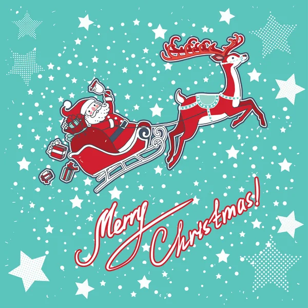 Vektorové Ilustrace Design Santa Claus Saních Soby Pohlednice Veselé Vánoce — Stockový vektor