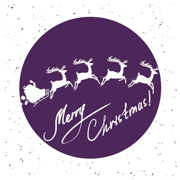 矢量插画设计圣诞老人雪橇上的驯鹿圣诞快乐新年明信片 — 图库矢量图片