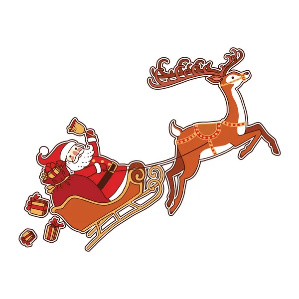 Vector Illustration Design Santa Claus Sleigh Reindeer Merry Christmas Happy — Stock Vector