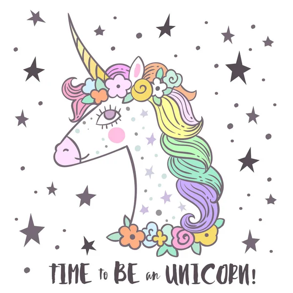 Vector Illustratie Ontwerp Van Cartoon Schattig Magische Unicorn Sprookjes Elementen — Stockvector