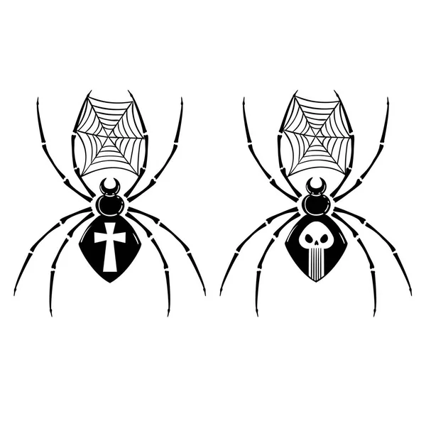 Desenho Ilustração Vetorial Aranhas Pretas Desenhos Animados Com Crânio — Vetor de Stock