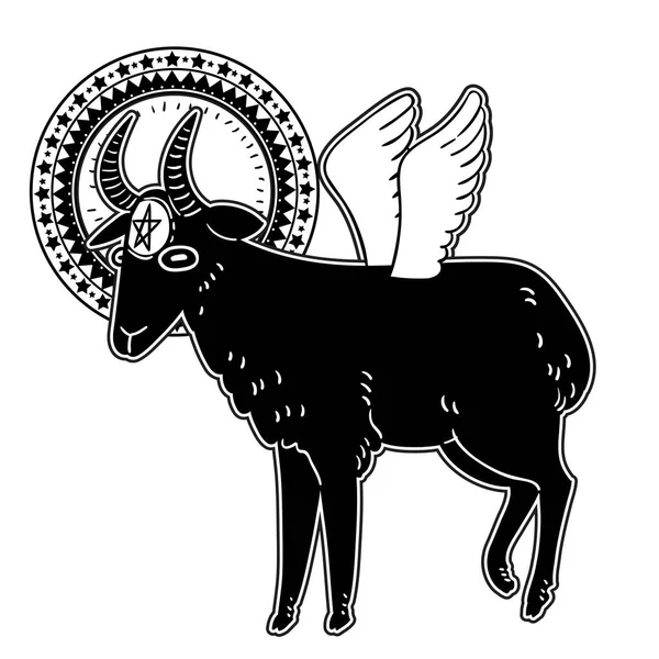 Vector Illustratie Ontwerp Van Cartoon Hand Getekende Demon Goat Geïsoleerd — Stockvector