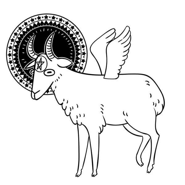 Vector Illustration Design Cartoon Hand Drawn Demon Goat Isolated White — Stock Vector