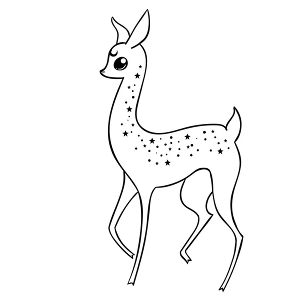 Disegno Illustrazione Vettoriale Cervo Cartone Animato Bianco Nero — Vettoriale Stock