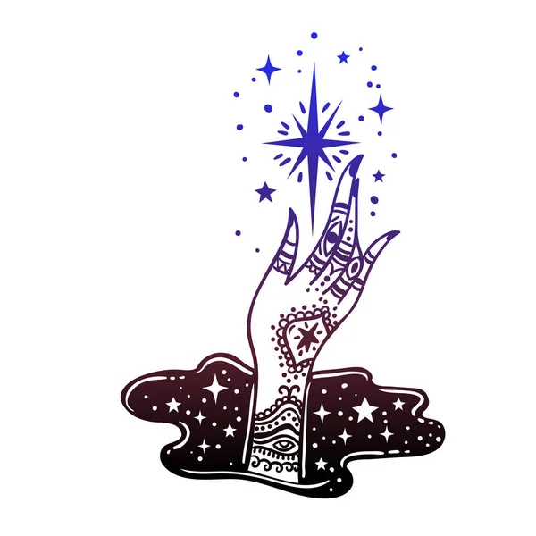 Vector Εικονογράφηση Σχεδιασμός Του Καρτούν Μαγικό Χέρι Σύμβολα Κατέχει Αστέρι — Διανυσματικό Αρχείο