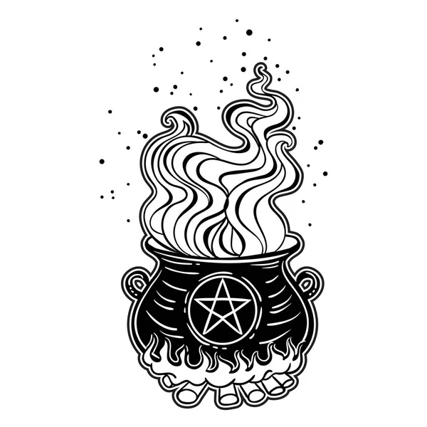 Vektor Illustration Design Des Magischen Hexenkessels Mit Kochender Flüssigkeit Zauberhafter — Stockvektor